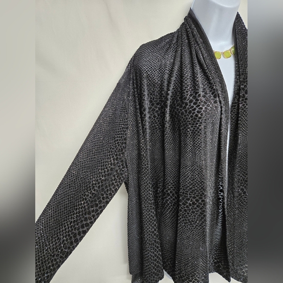 Tracy Ellen XL Black Open Front Cardigan Sparkle Long Sleeve Stretch Knit - Picture 2 of 6